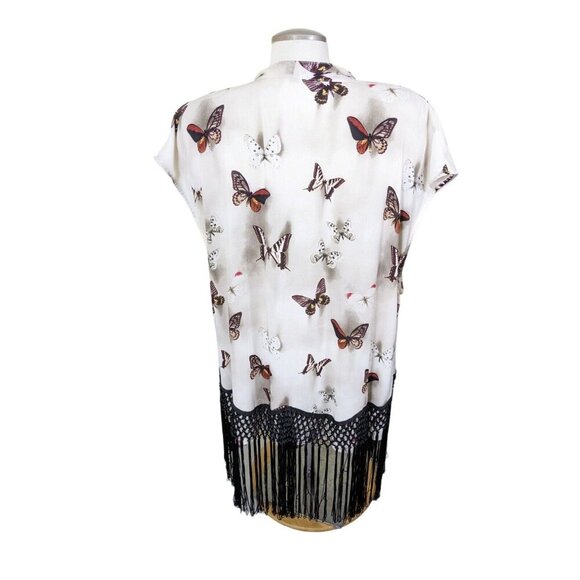 Womens Size 14 Longline Open Vest Fringed Butterfly Print Festival Artsy Boho - Picture 4 of 8